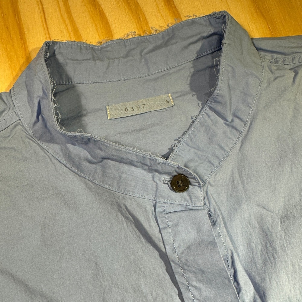 6397 Women's Light Blue Cotton Mandarin Collar Long Sleeve Poplin Shirt Size S - Picture 2 of 6